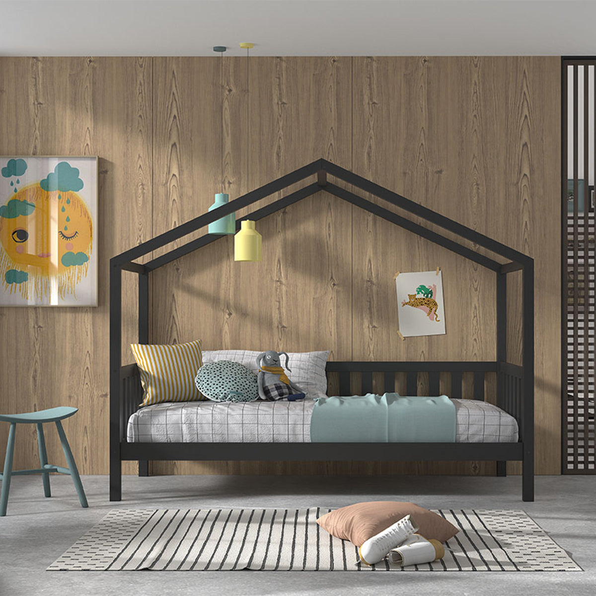 Lit cabane 90x200 sommier inclus Vipack Dallas Anthracite - vue 3