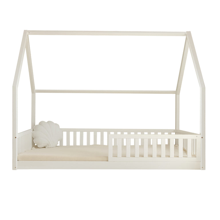 Lit cabane 140x200 barrière et sommier inclus pieds 1 cm Daisy Blanc - vue 2