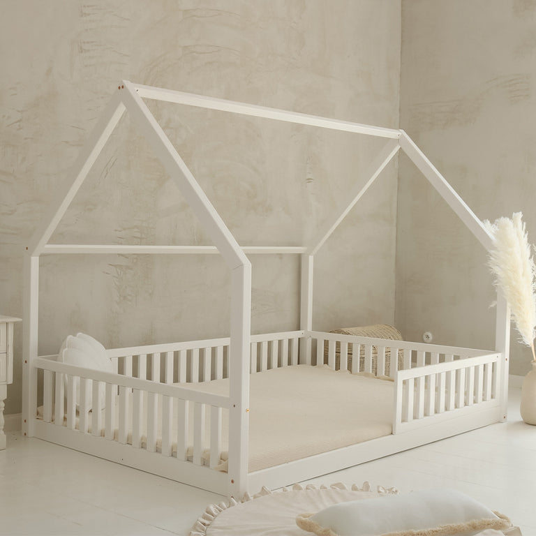 Lit cabane 140x200 barrière et sommier inclus pieds 1 cm Daisy Blanc - vue 3