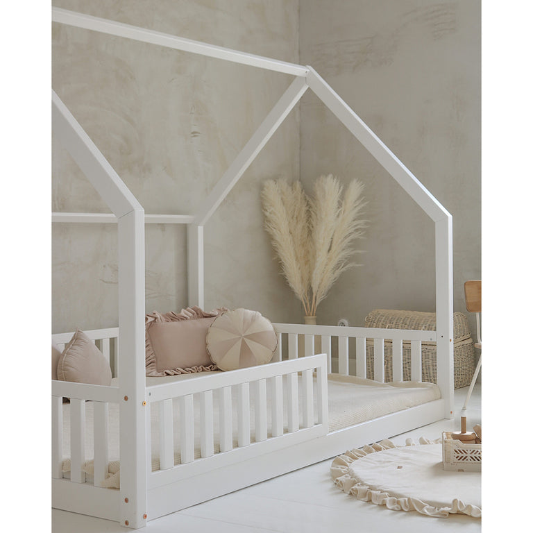Lit cabane 140x200 barrière et sommier inclus pieds 1 cm Daisy Blanc - vue 4