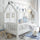 Lit cabane 90x190 barrière et sommier inclus pieds 10 cm Daisy Blanc