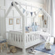 Lit cabane 90x190 barrière et sommier inclus pieds 10 cm Daisy Blanc