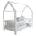 Lit cabane 90x200 barrière et sommier inclus pieds 10 cm Daisy Blanc