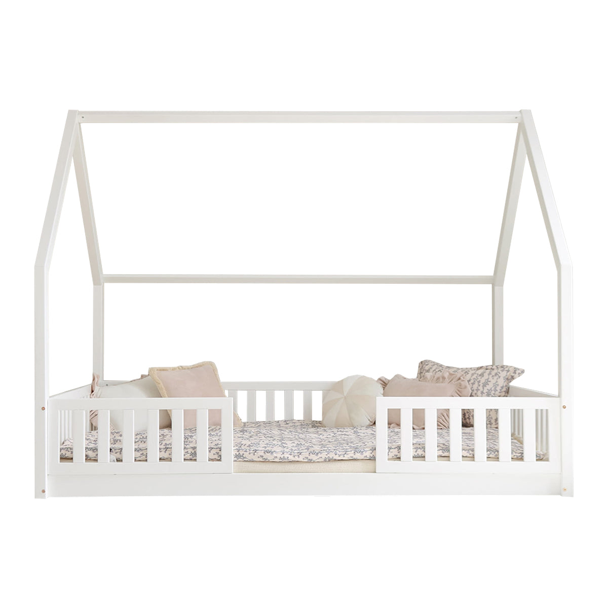 Lit cabane 140x200 barrières et sommier inclus pieds 1 cm Daisy Blanc - vue 2