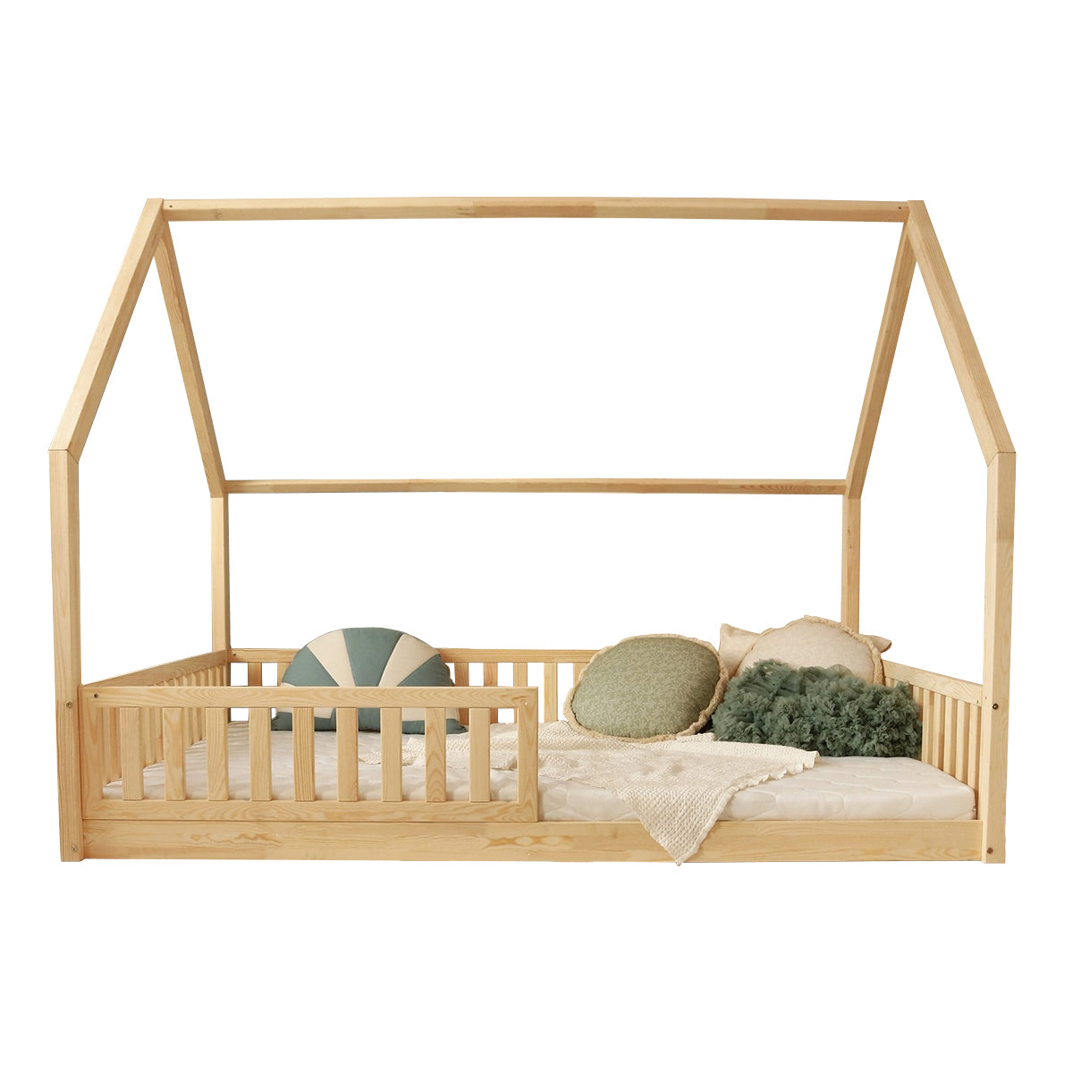 Lit cabane 140x200 barrière et sommier inclus pieds 1 cm Daisy Bois - vue 2