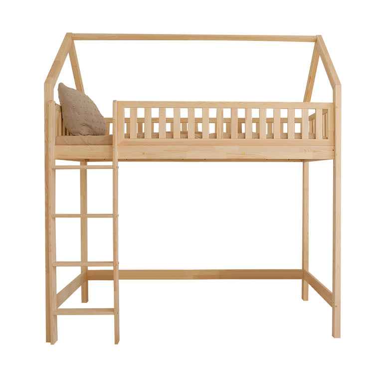 Lit cabane mi-hauteur 90x200 sommier inclus Daisy Bois - vue 2