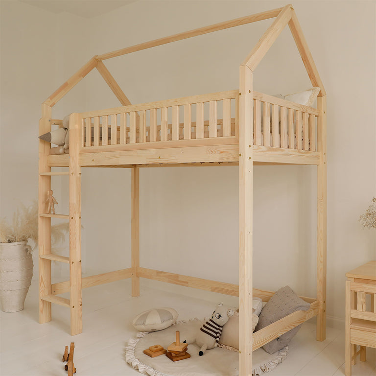 Lit cabane mi-hauteur 90x200 sommier inclus Daisy Bois - vue 3