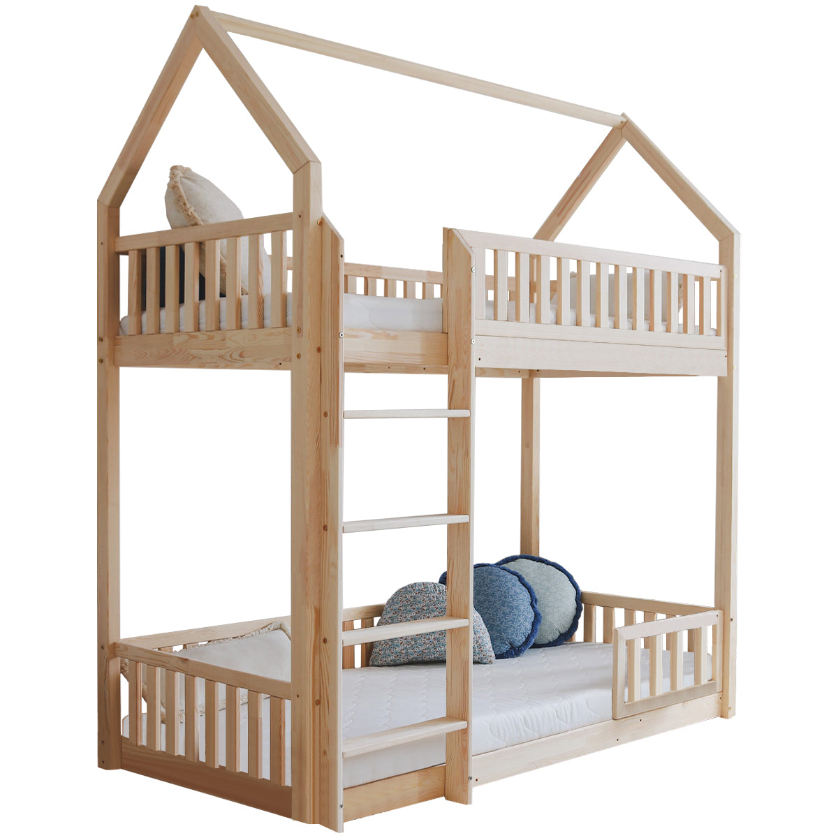 Lit cabane superposé 90x190 barrière et sommier inclus pieds 1 cm Daisy Bois - vue 2