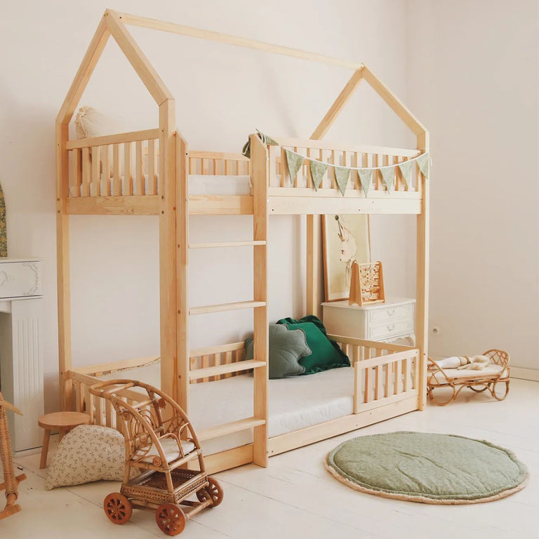 Lit cabane superposé 90x200 barrière et sommier inclus pieds 1 cm Daisy Bois - vue 6
