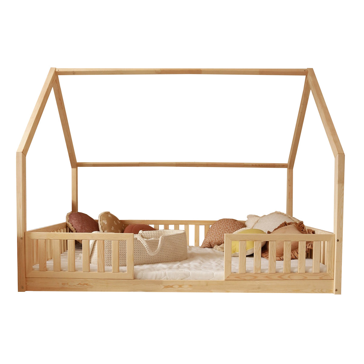 Lit cabane 140x200 barrières et sommier inclus pieds 1 cm Daisy Bois - vue 2