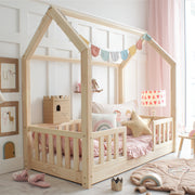 Lit cabane 80x160 barrières et sommier inclus pieds 1 cm Daisy Bois