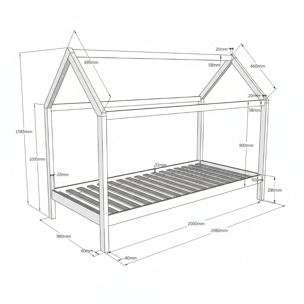 Lit cabane LP 90x200 Sommier inclus Vipack Dallas - Bois - vue 3