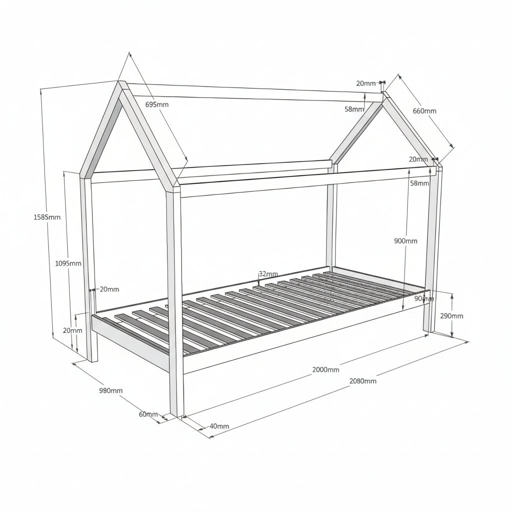 Lit cabane LP 90x200 Sommier inclus Vipack Dallas - Blanc - vue 4