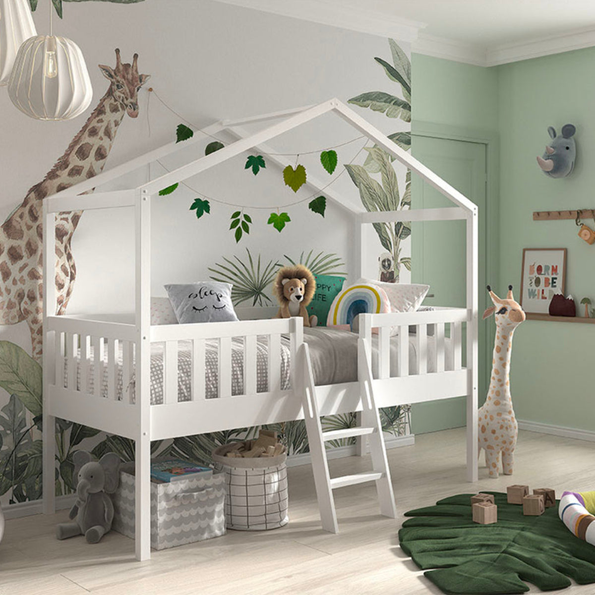 Lit cabane 90x200 sommier inclus Vipack Dallas Blanc - vue 2