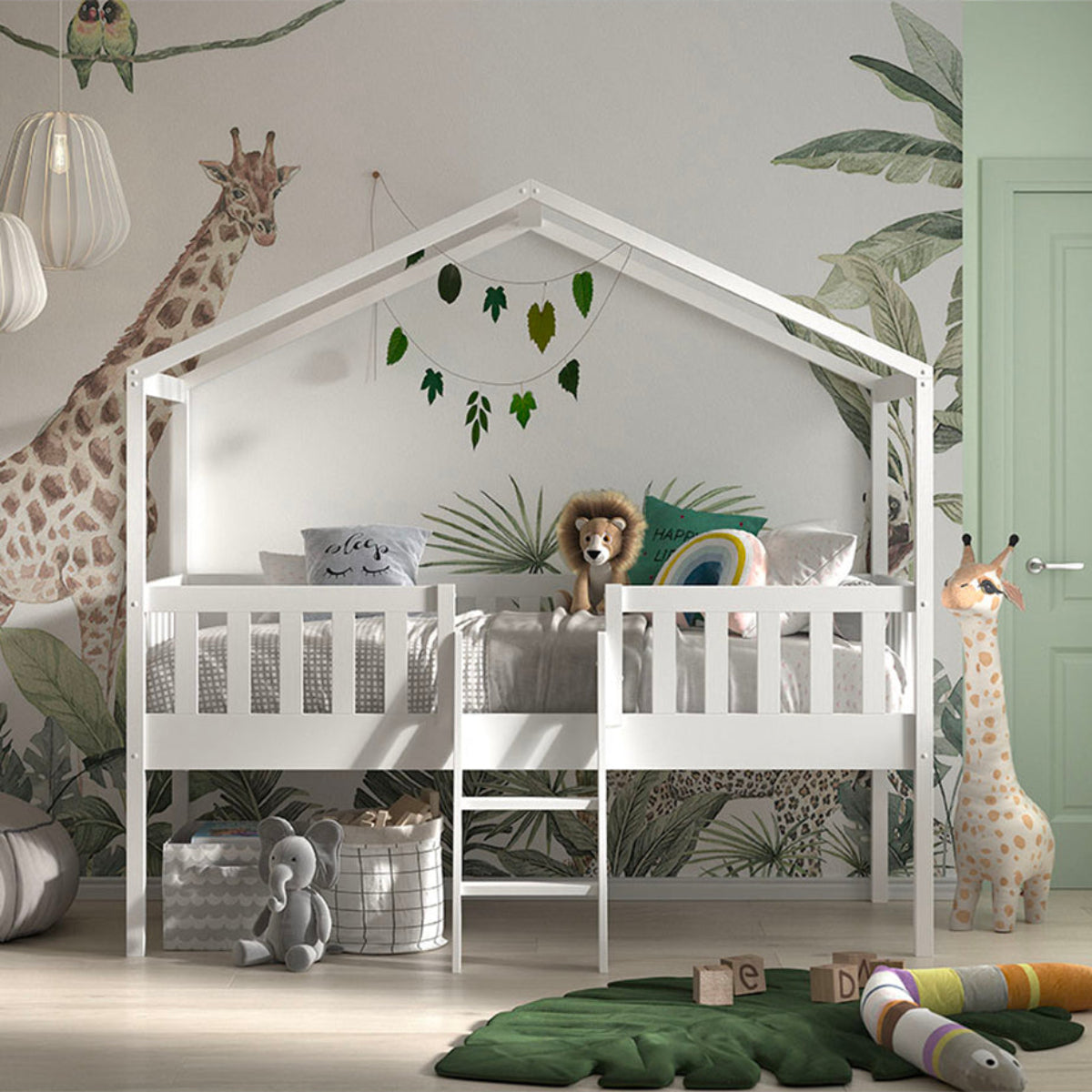 Lit cabane 90x200 sommier inclus Vipack Dallas Blanc - vue 3