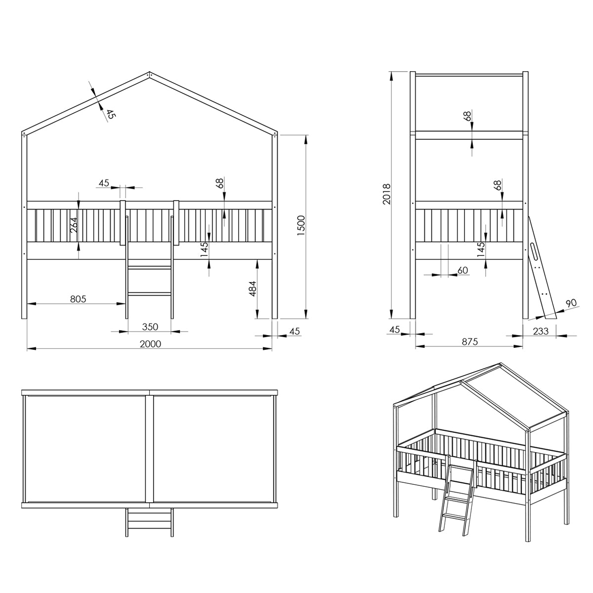 Lit cabane 90x200 sommier inclus Vipack Dallas Blanc - vue 4