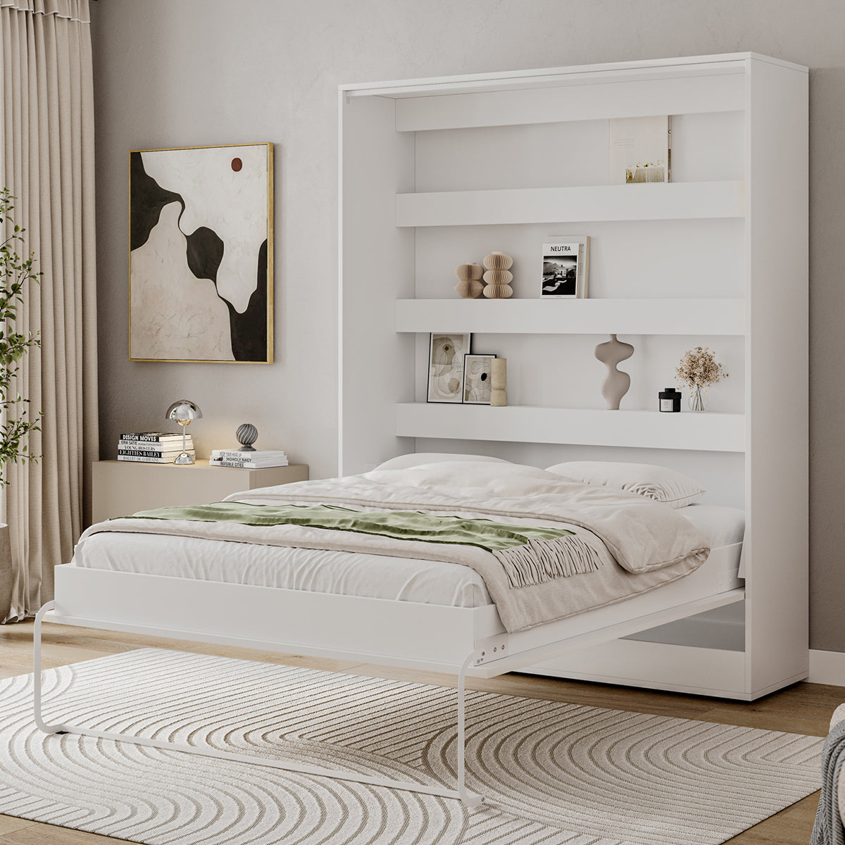 Lit escamotable 160x200 vertical sommier inclus Devon Blanc - vue 2