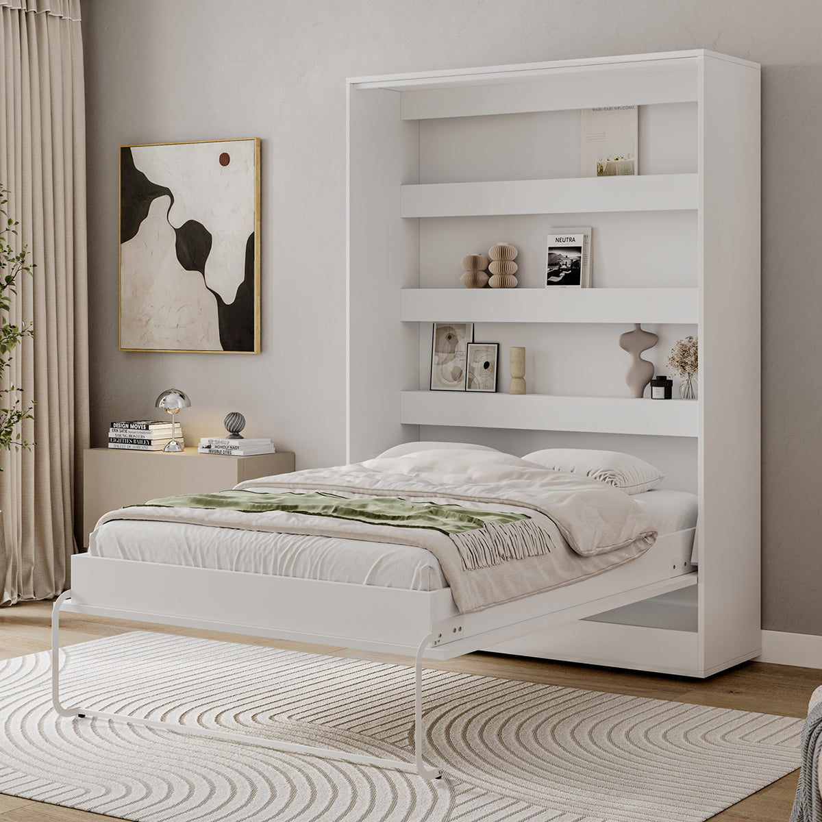 Lit escamotable 140x200 vertical sommier inclus Devon Blanc - vue 2