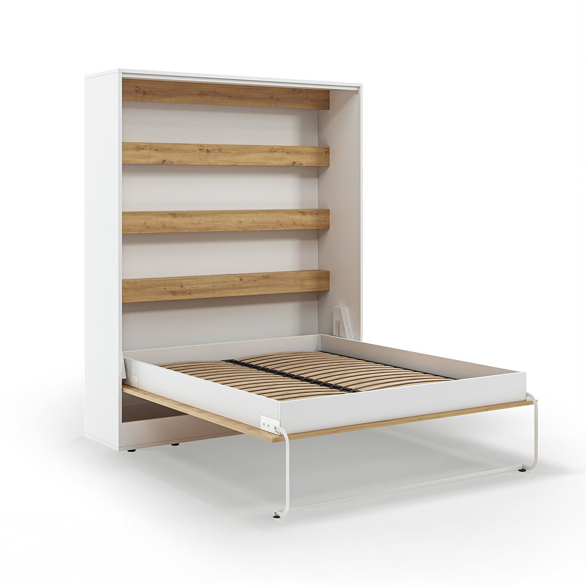 Lit escamotable 160x200 vertical sommier inclus Devon Blanc et Bois - vue 5