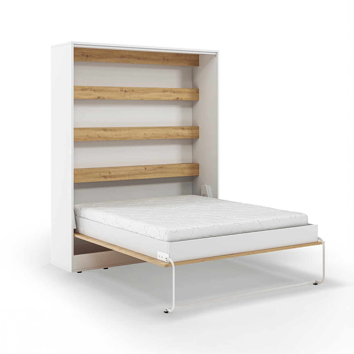 Lit escamotable 160x200 vertical sommier inclus Devon Blanc et Bois
