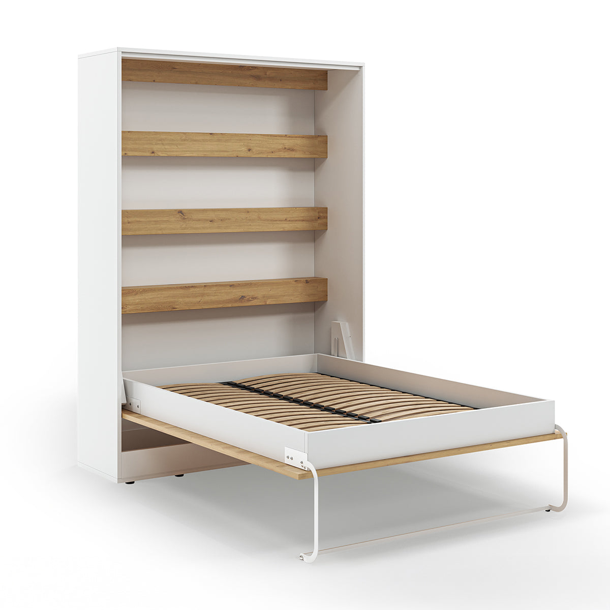 Lit escamotable 140x200 vertical sommier inclus Devon Blanc et Bois - vue 5