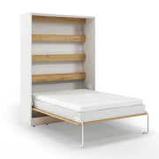 Lit escamotable 140x200 vertical sommier inclus Devon Blanc et Bois