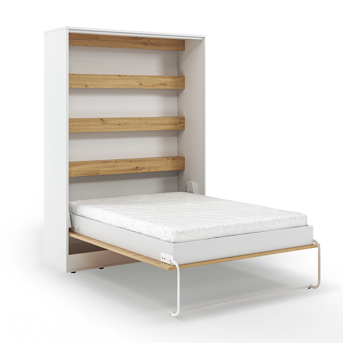 Lit escamotable 140x200 vertical sommier inclus Devon Blanc et Bois