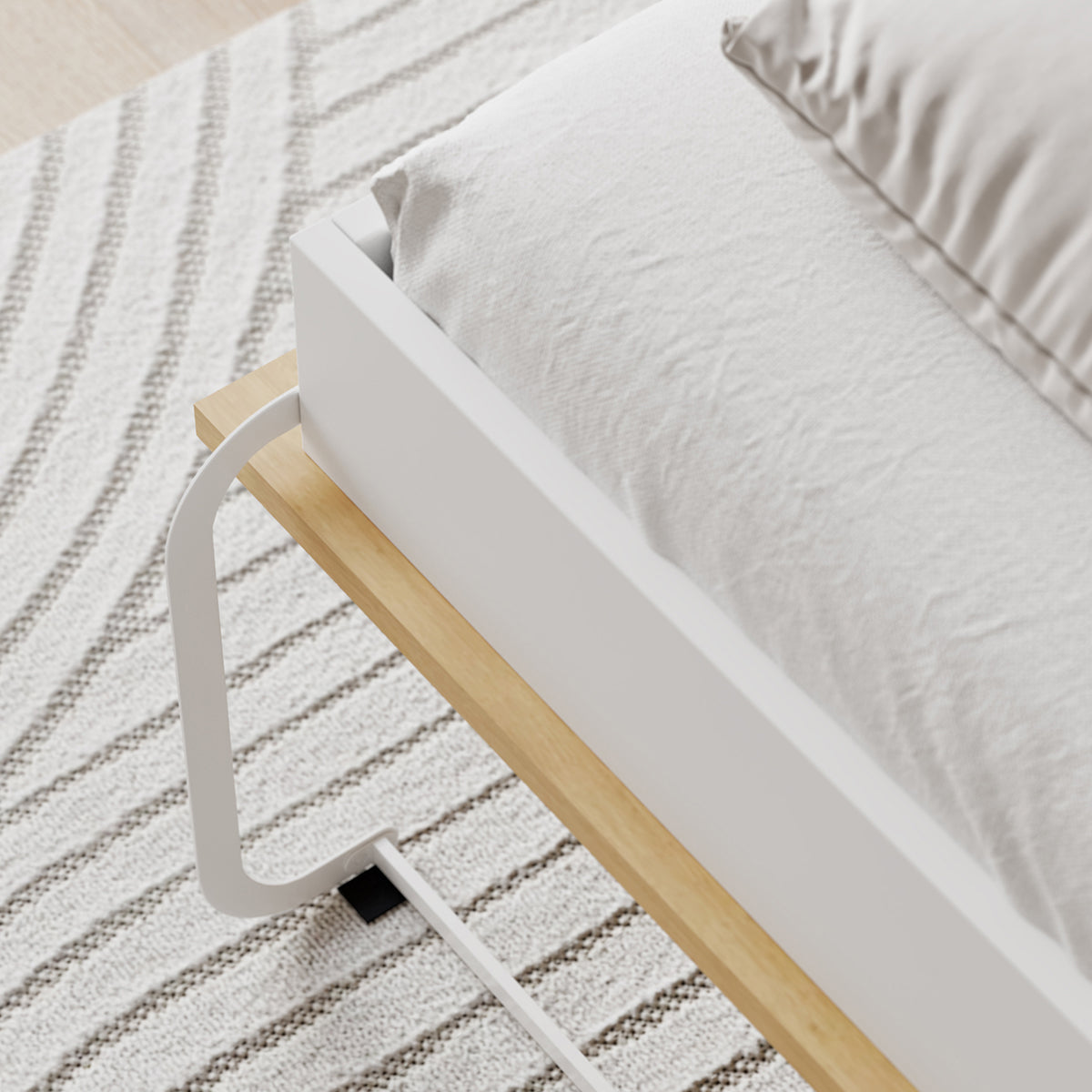 Lit escamotable 140x200 vertical sommier inclus Devon Blanc et Bois - vue 8