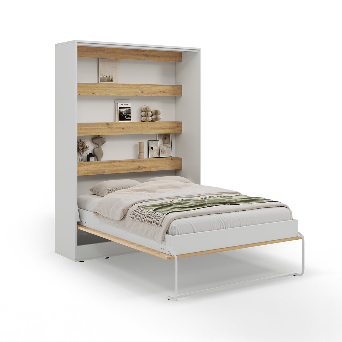 Lit escamotable 140x200 vertical sommier inclus Devon Blanc et Bois - vue 4