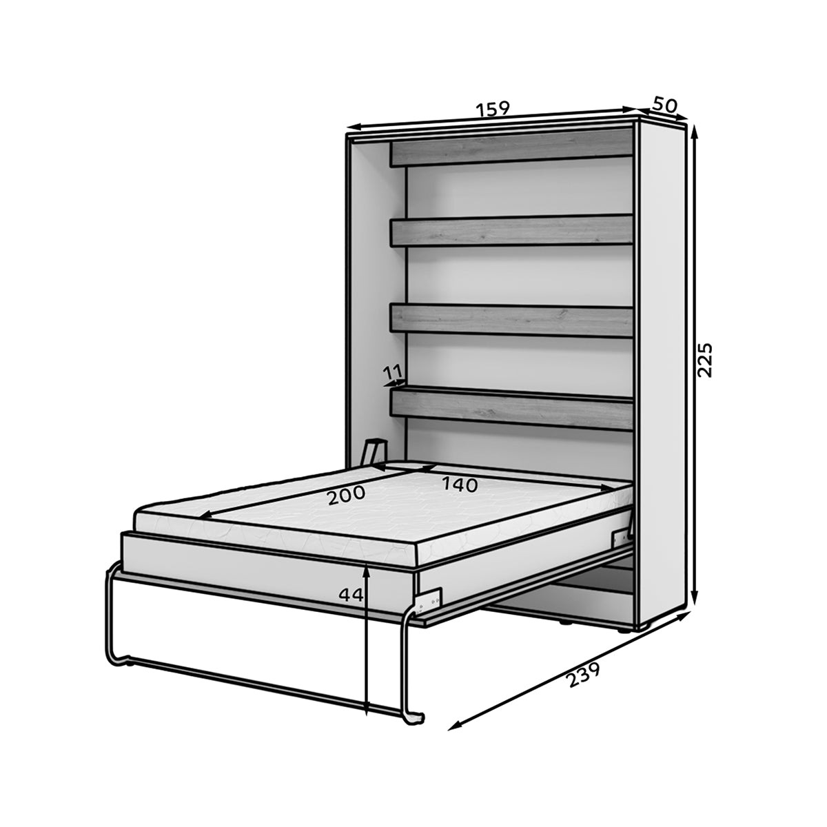 Lit escamotable 140x200 vertical sommier inclus Devon Blanc - vue 9
