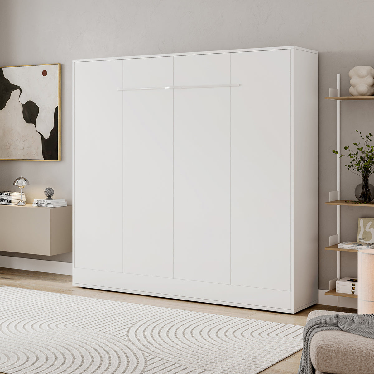 Lit escamotable 140x200 horizontal sommier inclus Devon Blanc - vue 3