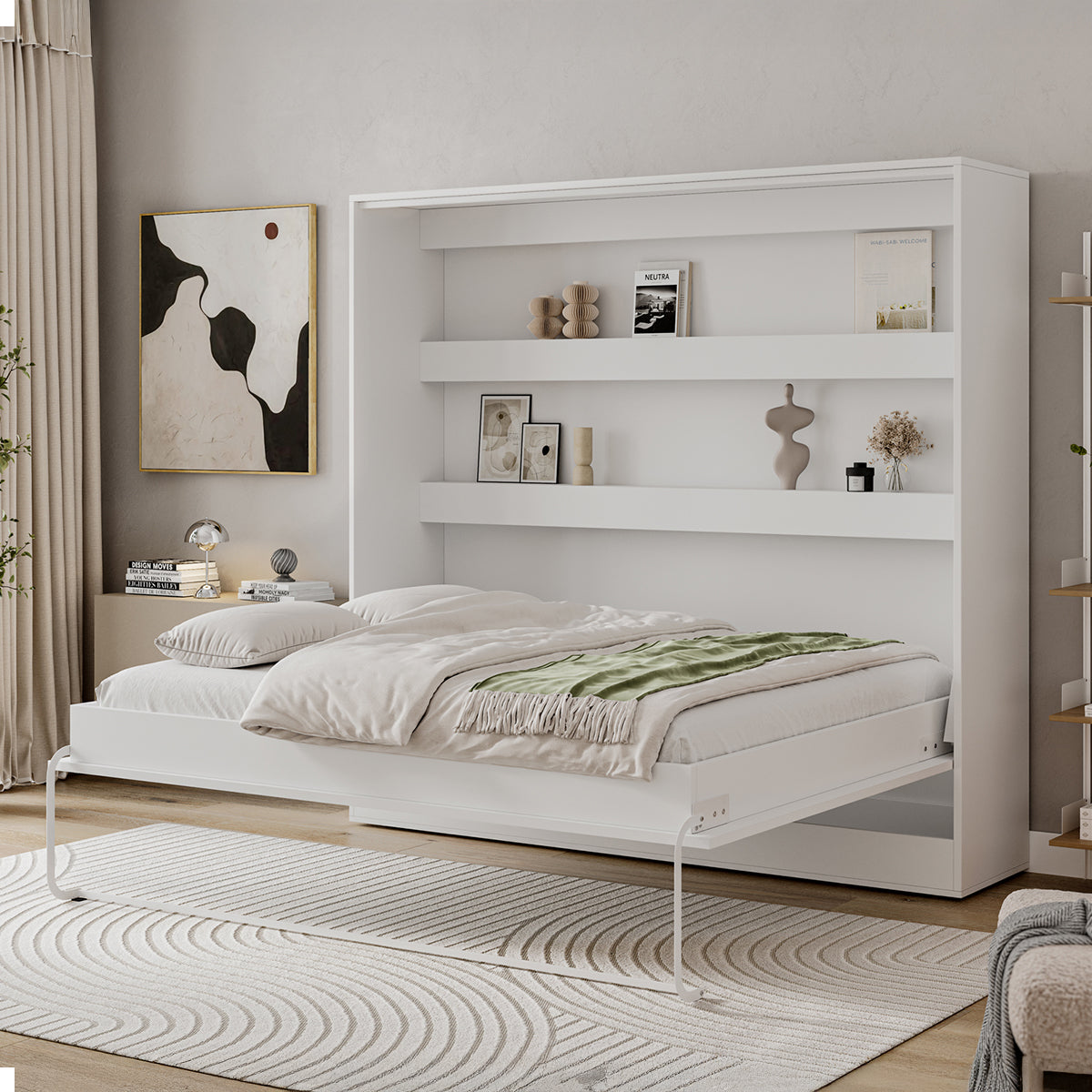 Lit escamotable 140x200 horizontal sommier inclus Devon Blanc - vue 2
