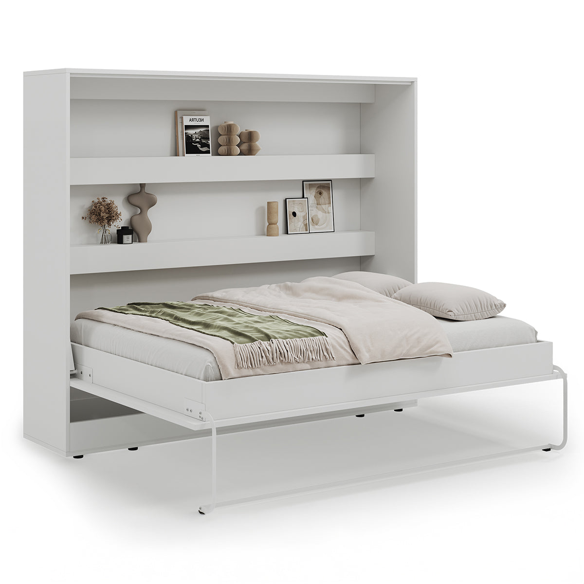 Lit escamotable 140x200 horizontal sommier inclus Devon Blanc - vue 4