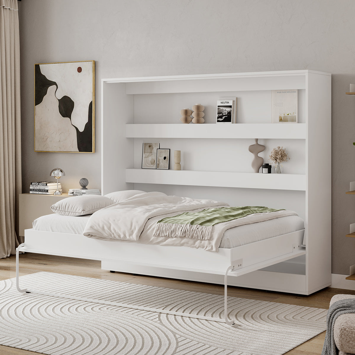 Lit escamotable 160x200 horizontal sommier inclus Devon Blanc - vue 2