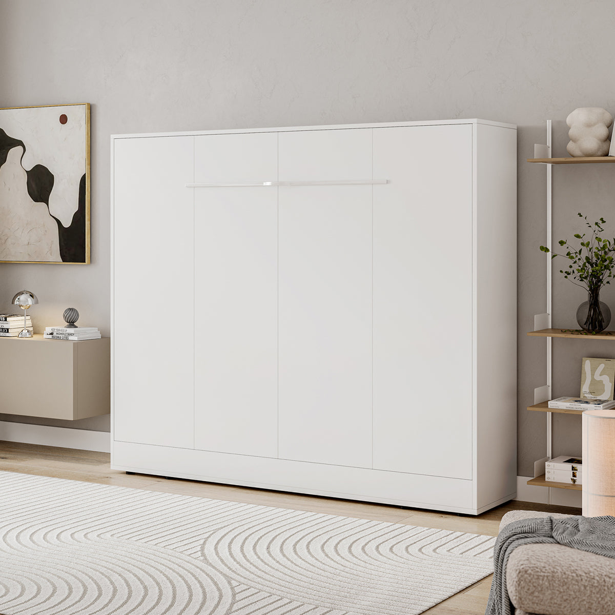Lit escamotable 160x200 horizontal sommier inclus Devon Blanc - vue 3
