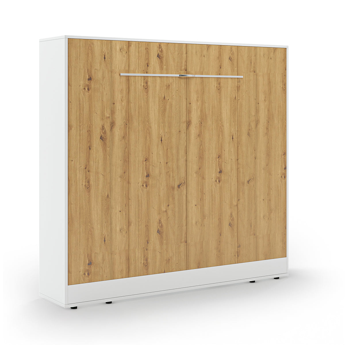 Lit escamotable 160x200 horizontal sommier inclus Devon Blanc et Bois - vue 5