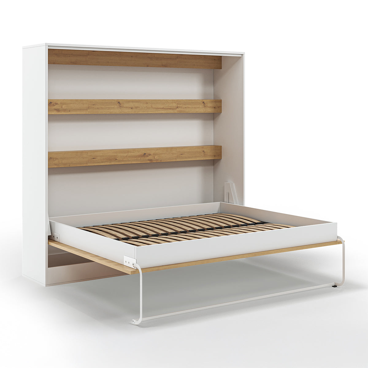 Lit escamotable 160x200 horizontal sommier inclus Devon Blanc et Bois - vue 4