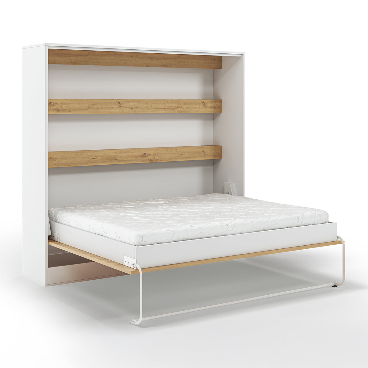 Lit escamotable 160x200 horizontal sommier inclus Devon Blanc et Bois