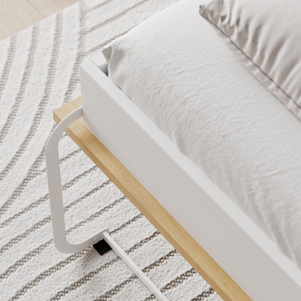Lit escamotable 160x200 horizontal sommier inclus Devon Blanc et Bois - vue 7