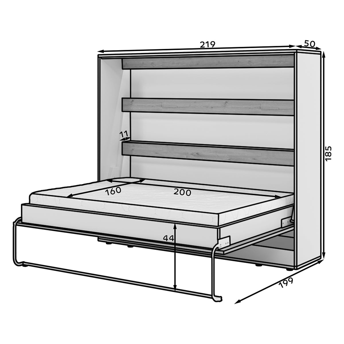 Lit escamotable 160x200 horizontal sommier inclus Devon Blanc et Bois - vue 8