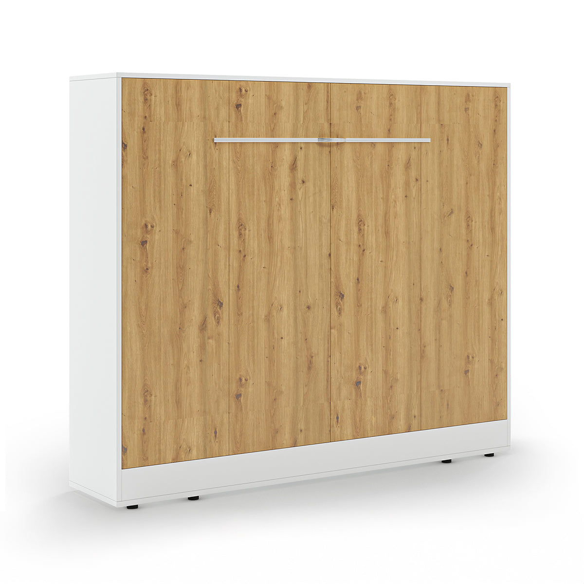 Lit escamotable 140x200 horizontal sommier inclus Devon Blanc et Bois - vue 6