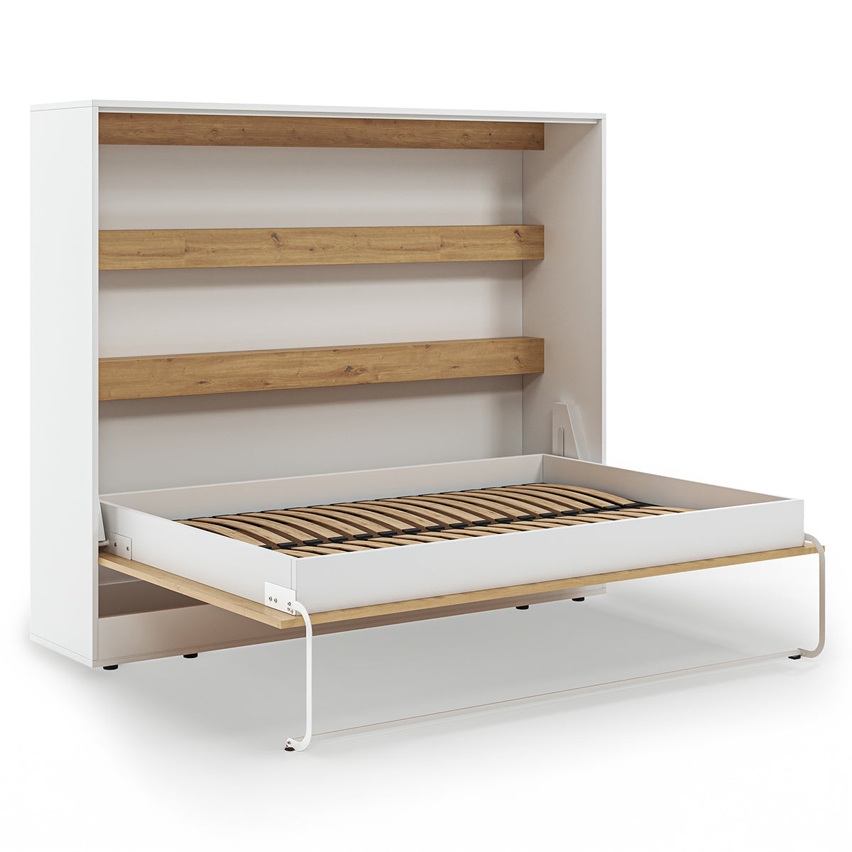 Lit escamotable 140x200 horizontal sommier inclus Devon Blanc et Bois - vue 5