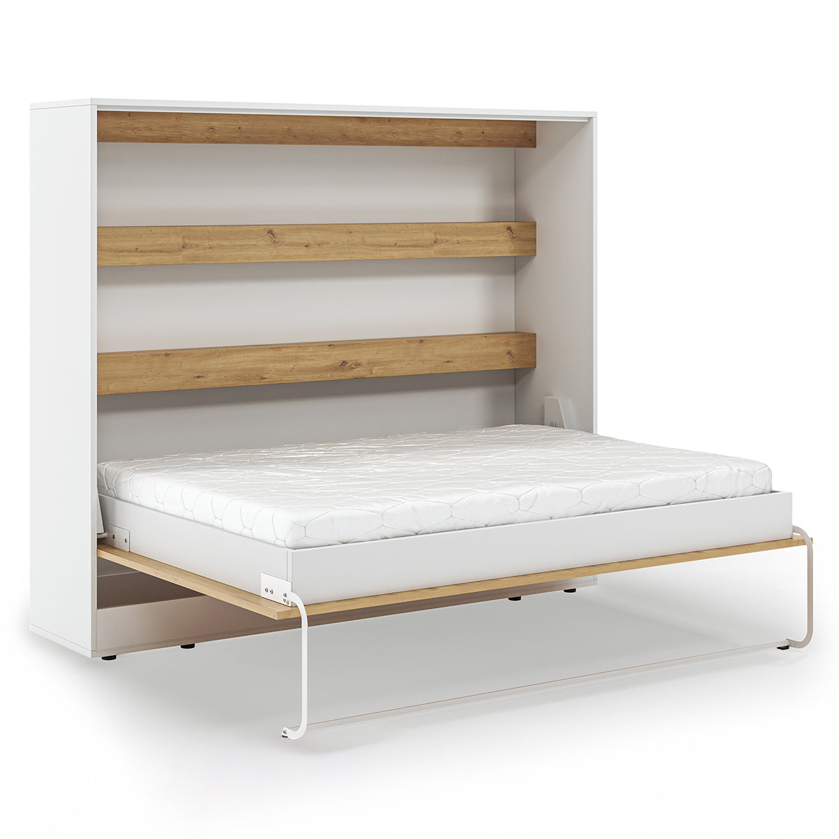 Lit escamotable 140x200 horizontal sommier inclus Devon Blanc et Bois