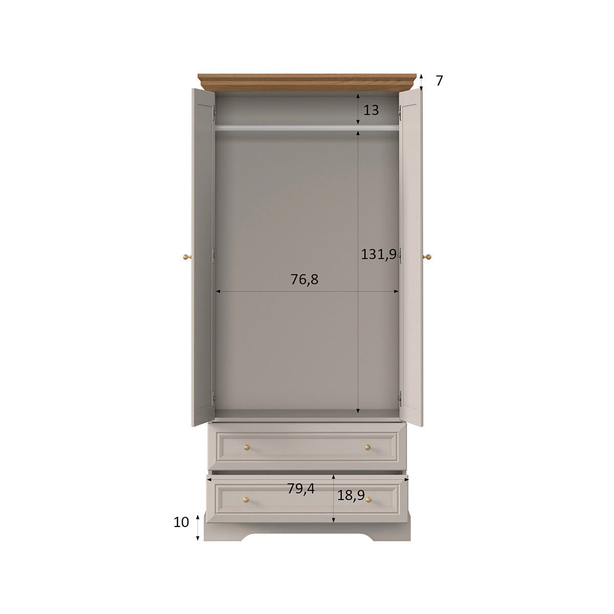 Armoire 2 portes 2 tiroirs Dulci Cachemire et Bois - vue 6