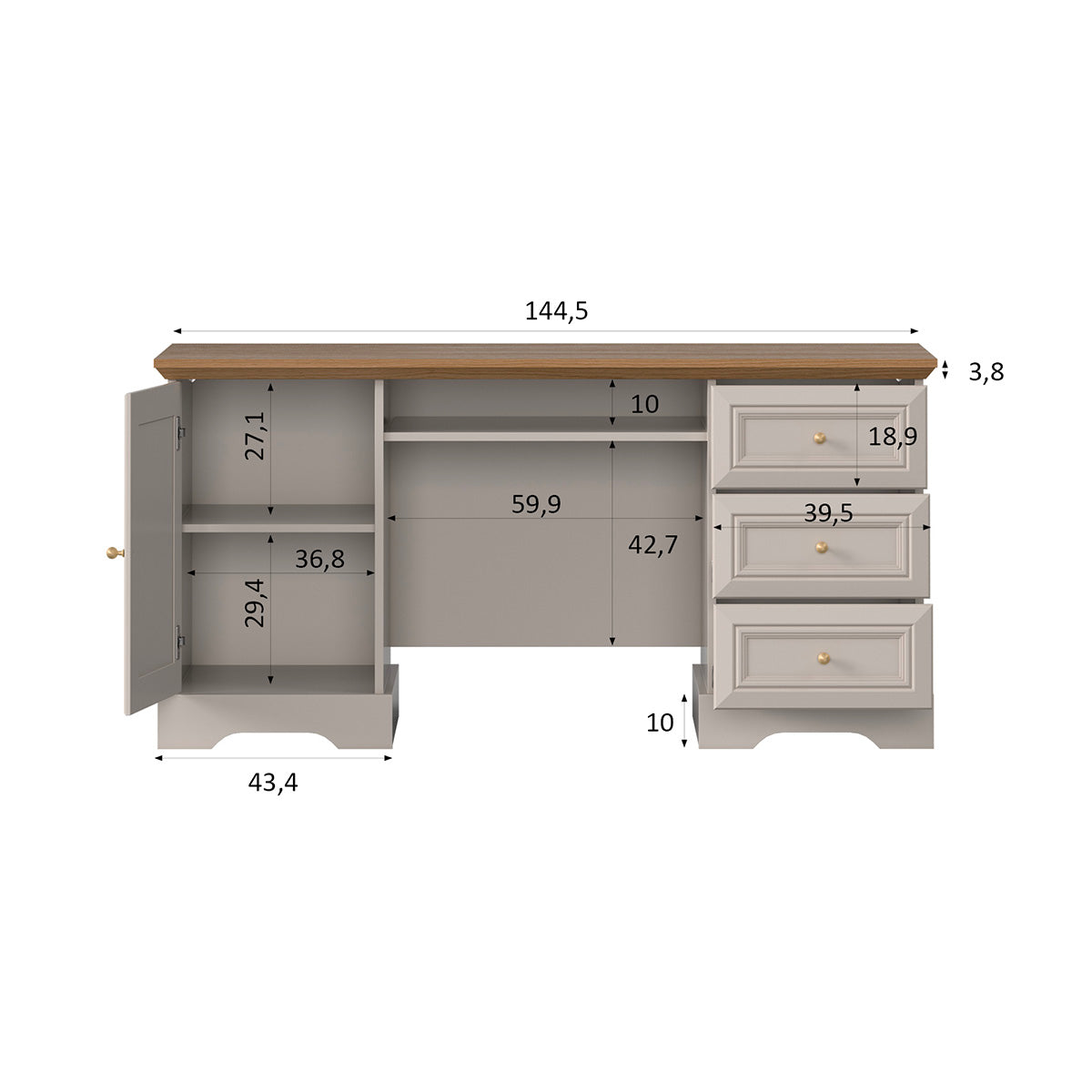 Bureau 1 portes 3 tiroirs Dulci Cachemire et Bois - vue 7