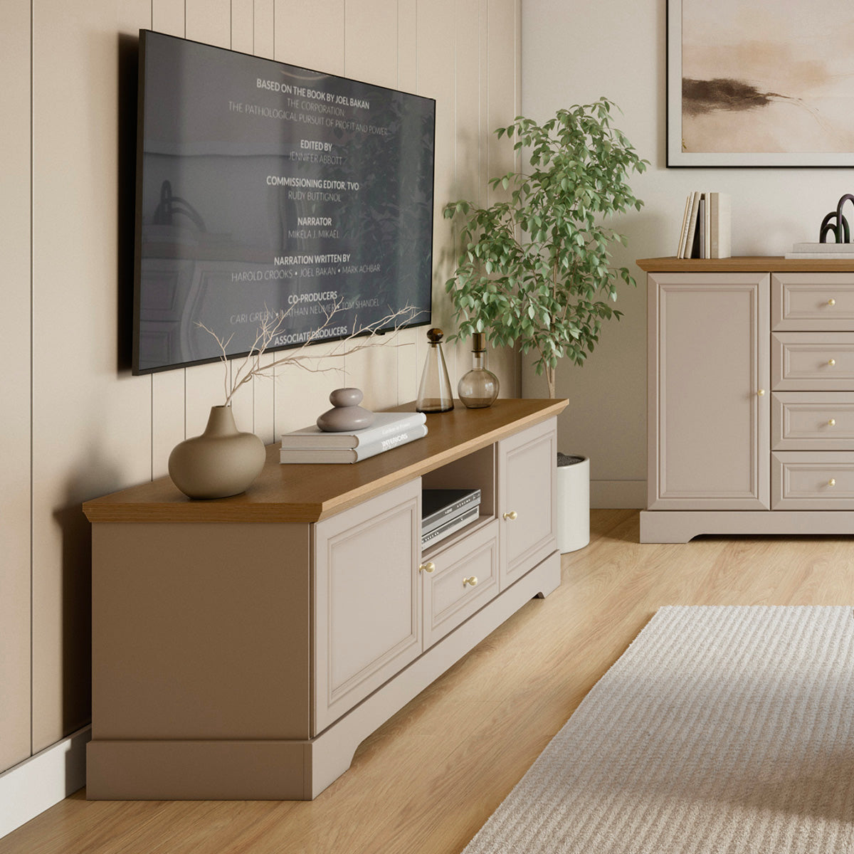 Meuble TV 2 portes 1 tiroir 155 cm Dulci Cachemire et Bois - vue 2