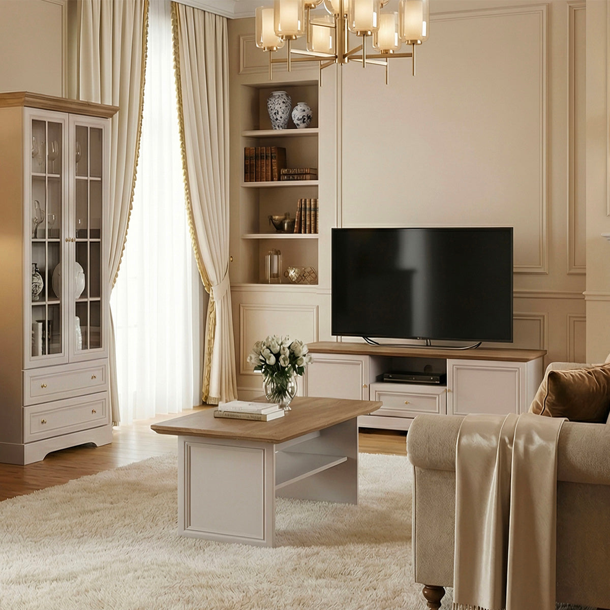 Meuble TV 2 portes 1 tiroir 155 cm Dulci Cachemire et Bois - vue 4