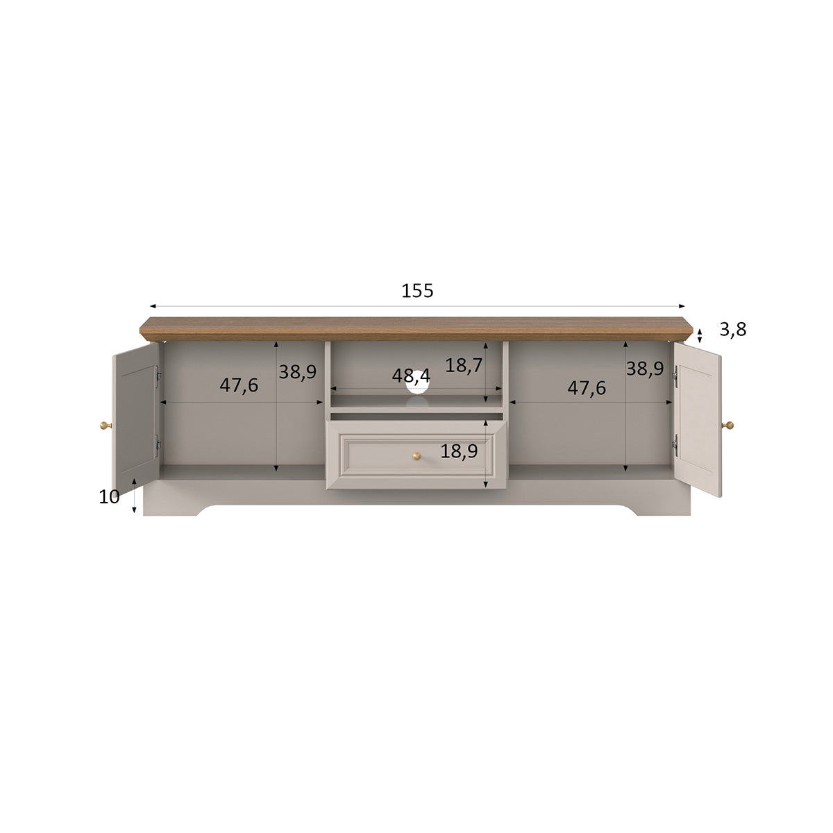 Meuble TV 2 portes 1 tiroir 155 cm Dulci Cachemire et Bois - vue 6