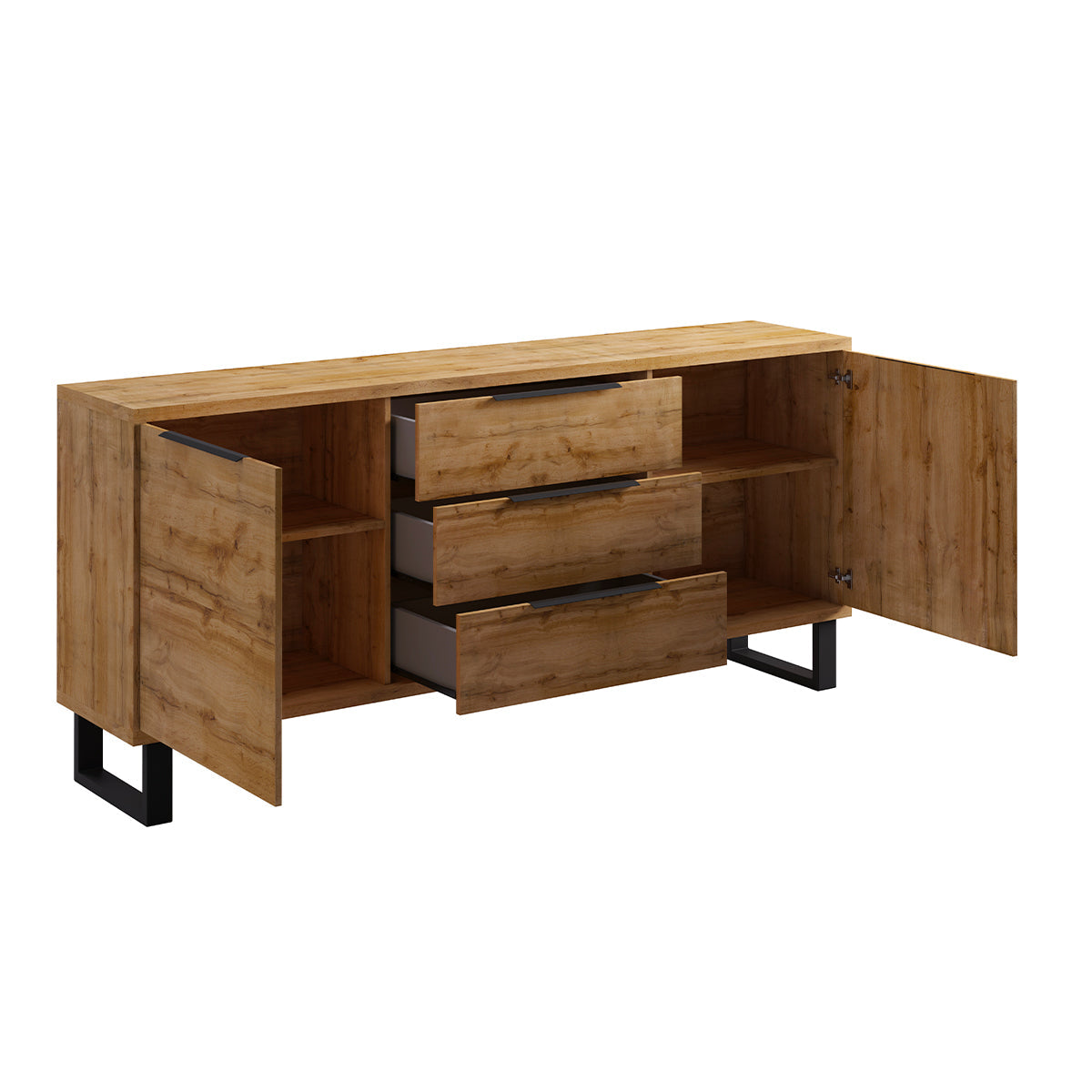 Buffet 2 portes 3 tiroirs Eden Bois et Metal - vue 2