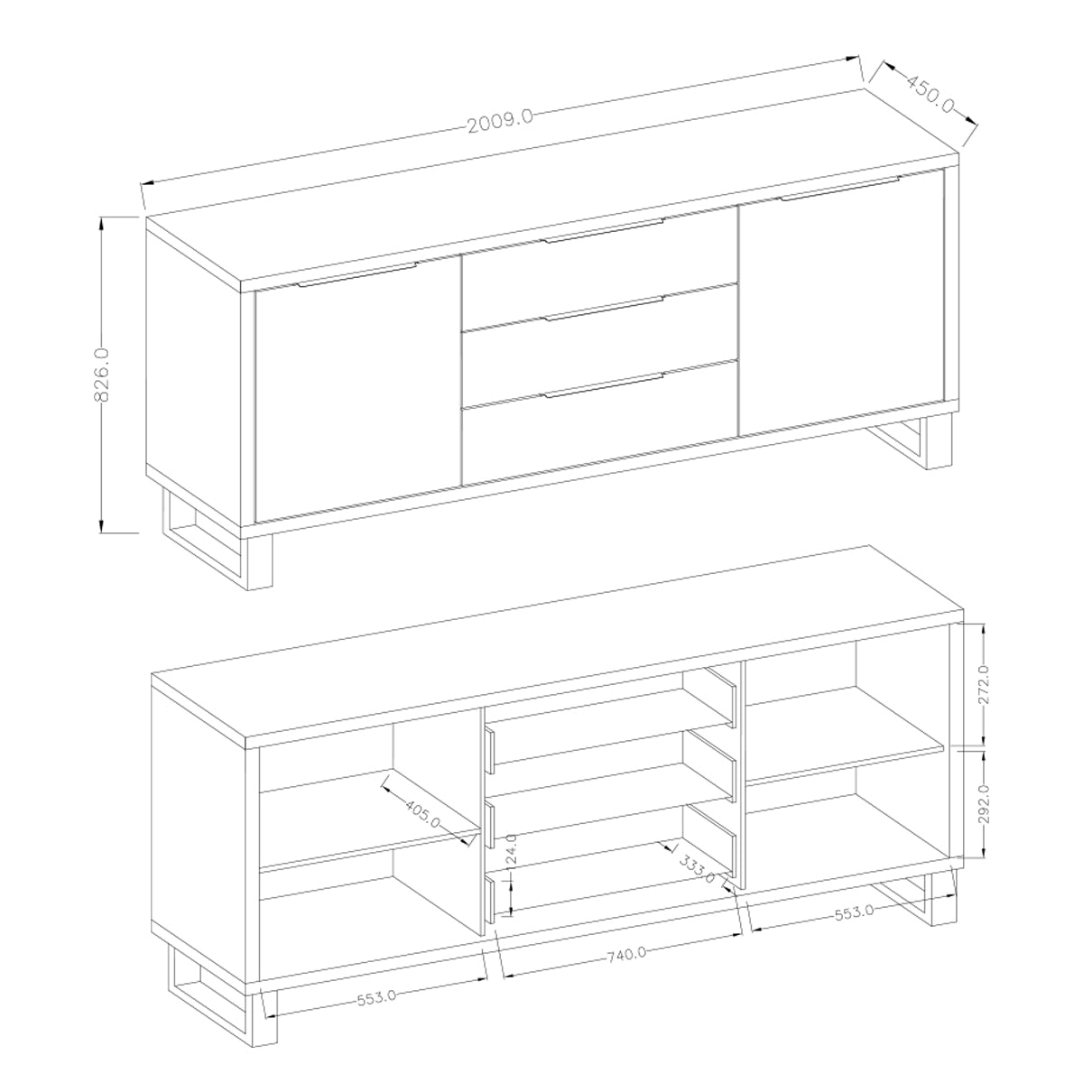 Buffet 2 portes 3 tiroirs Eden Bois et Metal - vue 3
